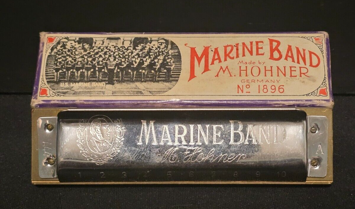 Vintage M. Hohner Marine Band Harmonica No 1896 Original Box Key
