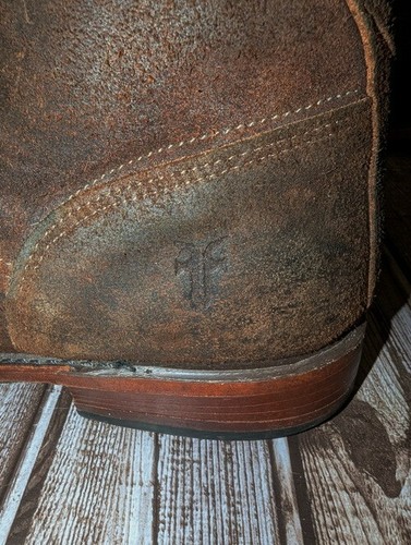 FRYE Men's Sz 10.5 M Walter Brown Moc Toe Oiled Suede Boots Made In USA $400 - Picture 7 of 10