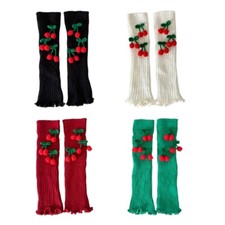 Women s Christmas Knit Boot Cuffs Winter Cherry Bowknot Leg Warmers Socks