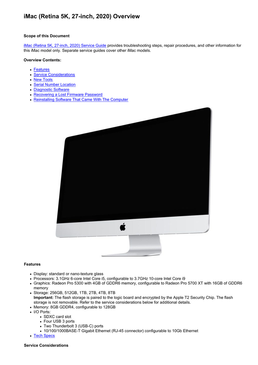 iMac (Retina 5K, 27-inch, 2020) - Technical Specifications