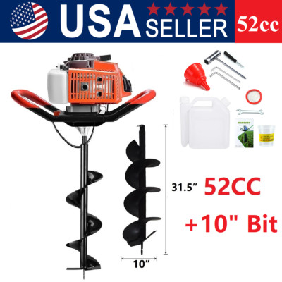 52CC Post Hole Digger Gas Powered Earth Auger Digging Tool With 10'' Drill Bits