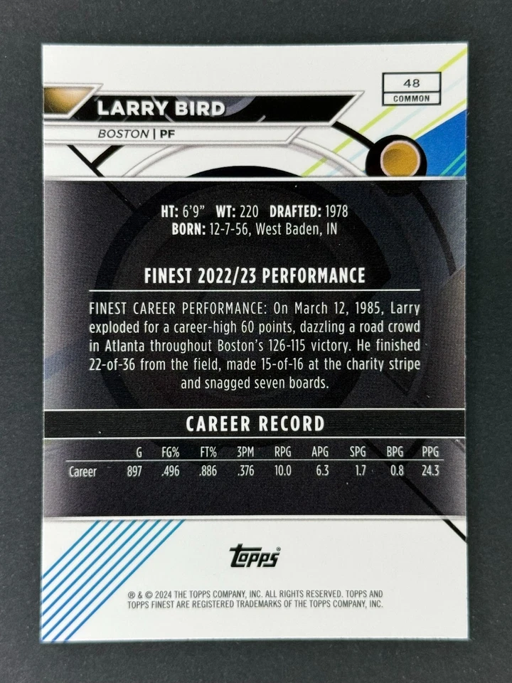 Refrator quadriculado 2023-24 Topps Finest #48 Larry Bird - Imagem 2 de 3