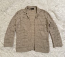Loro Piana 100 Cashmere Crochet Open Cardigan Knit Sweater Beige 42