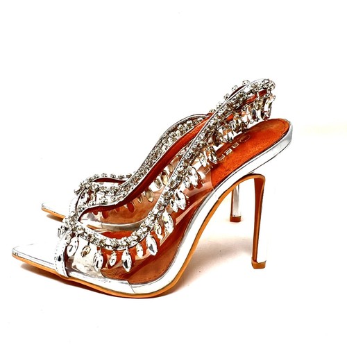 Berness Roxy Size 5.5 Transparent Diamond Peep Pointed Toe Slingback Heels - Picture 2 of 6