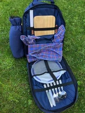 PICNIC TIME 2 Person Blue Back Pack Picnic Set Complete NEW IN BOX w/J&J Logo