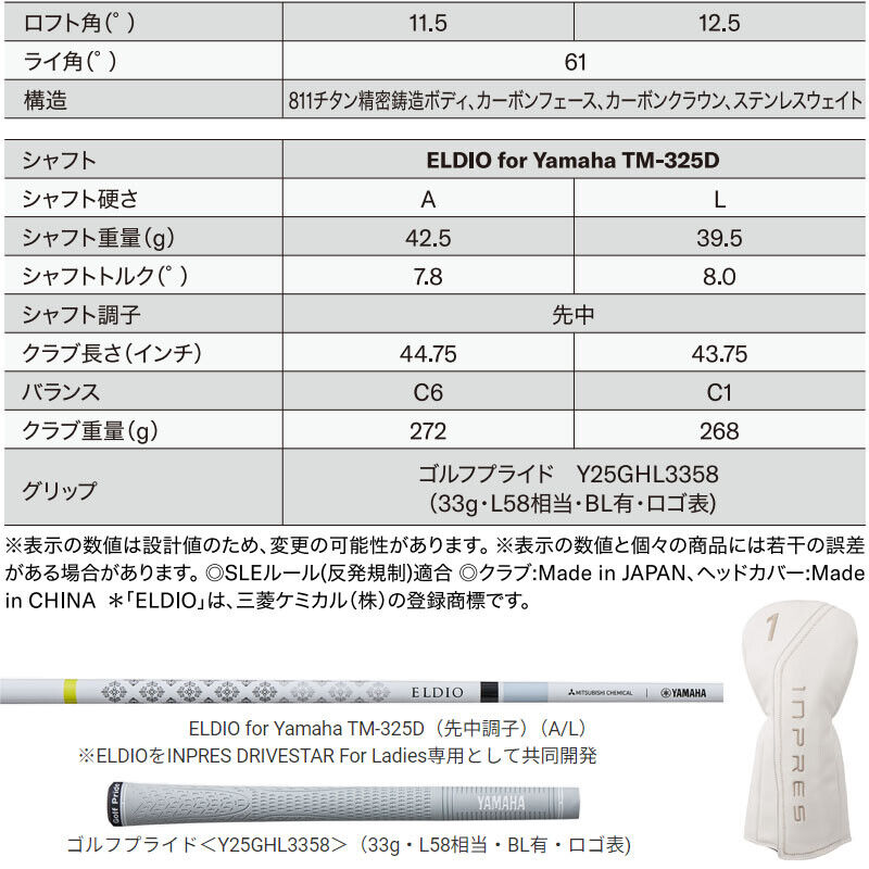for Ladies YAMAHA Golf Japan Model 2025 INPRES DRIVESTAR for Ladies YAMAHA Golf Japan Model 2025 INPRES DRIVESTAR