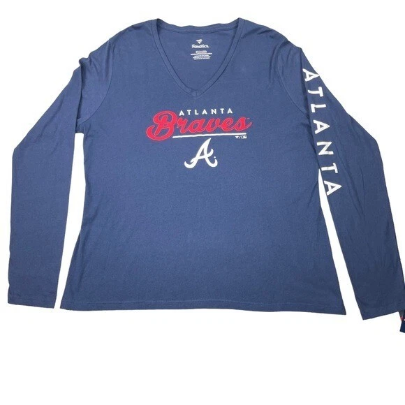 Fanatics Atlanta Braves Shirt Womens XXL Blue Long-Sleeve Graphic Tee  Spellout