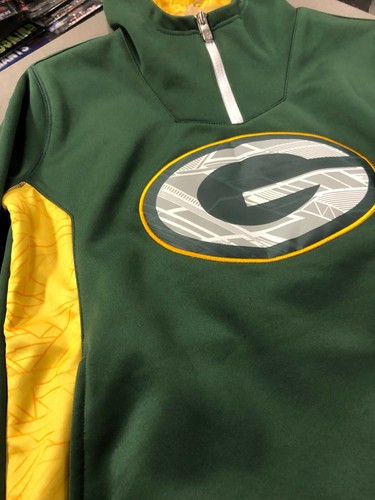 Green Bay Packers YOUTH/BOYS DRY-FIT NFL 1/4 ZIP HOODY GREEN/YELLOW - Picture 5 of 5