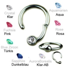 1,2mm Stahl 3mm Kristall Kugel Segment Ring Clicker Scharnier Ohr Helix Piercing