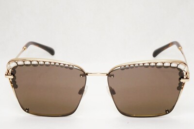 Chanel Sunglasses Pearl Gold Square Metal Brown 3N 4235-H c.395/S7 