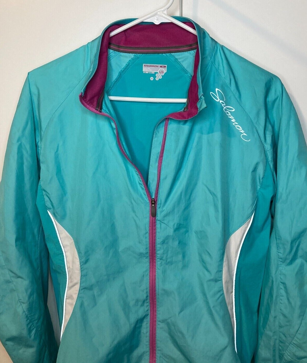 Salomon Clima Giacca a Vento Cerniera Intera Leggera Riflettente Verde Verde Donna Large