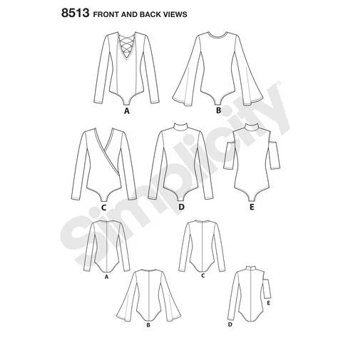 Simplicity Sewing Pattern 8513 Misses 6-24 Knit Bodysuits Leotards in 5 Styles - image 3 of 4