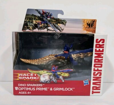 Transformers Dino Sparkers OPTIMUS PRIME & GRIMLOCK Action Figure 2014 Hasbro