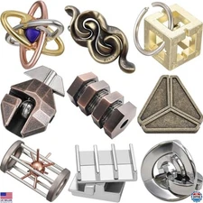 Wettarn 9-Piece 3D Metal Brain Teaser Puzzle Set - Steel IQ Challenge for Adults