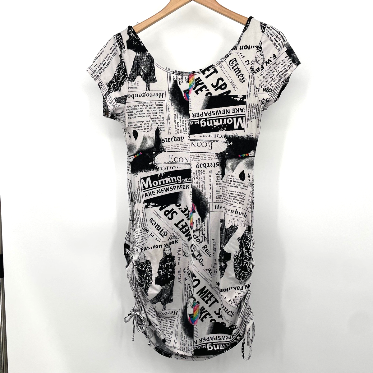 newspaper mini dress Reformation Lianne Newsprint Mini Dress Size XS/ 2 Black And White Newspaper