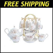Floral Theme 22-Piece Ceramic Tea Set, Ideal for Occasions