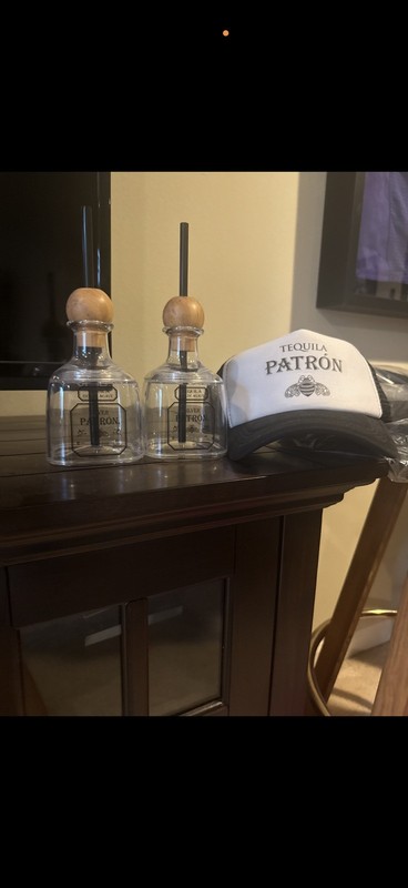 PATRON Tequila Acrylic Bottle 375ml / 11 Oz Lot Set Of 2 Promo & Hat
