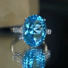 6.60 Ct Oval Cut Certified Natural Topaz & diamond 14K Solid White Gold Ring