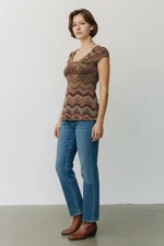 Y2K Hippie Top Orange Brown Tie Back Indie Office Sleaze Hot Mom Coquette Small