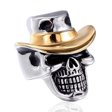 Vintage Western Cowboy Skull Rings Stainless Steel Men's Skull Biker Punk Ring