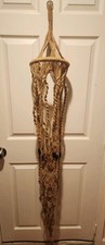 VTG 1970's XL Hanging 75" Rope Jute Macrame Double Plant Holder Wooden Beads