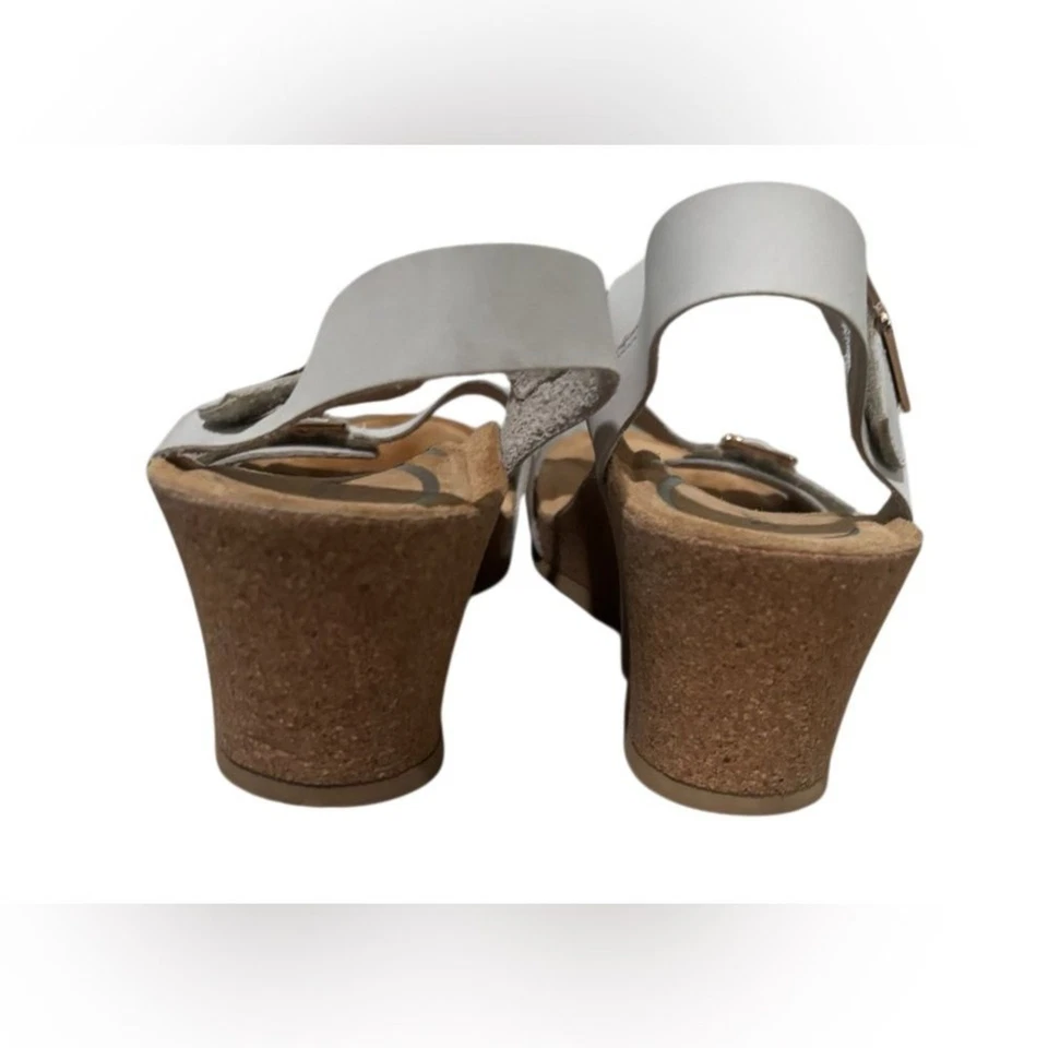 Sandalias Aetrex para mujer 40 9-9,5 cuero blanco Lexa cuña tobillo hebilla correa corcho Foto 3 de 4