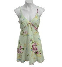 Oscar de la Renta Satin Night Gown Y2K Babydoll M Womens Green Floral VTG Sexy