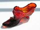 Vintage Fenton Art Glass Cabbage Rose Amberina Ruby RED Slipper Shoe