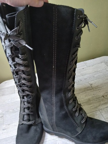 Sorel Joan Of Artic Wedge Tall Lace Up Charcoal Suede Black Boots Size 9.5 - Picture 9 of 24