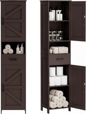67" H Tall Bathroom Storage Cabinet W/ 2 Barn Doors  1 Drawer Narrow Storage