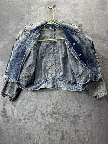 VTG Wild Cherry USA Made Zebra Tiger Jean Denim Crop Jacket Studs Small 80s 90s - Picture 6 of 20