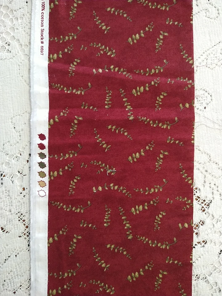 REMNANT Forever Green Holly Taylor Moda Cotton Quilt Fabric Burgundy Eucalyptus - Image 2 of 3