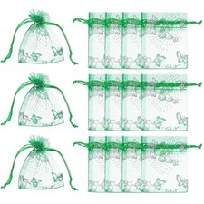 Organza Bags, 100 Pcs 2.8 x 3.5 Inch Butterfly Mesh Pouch, Grass Green Silver