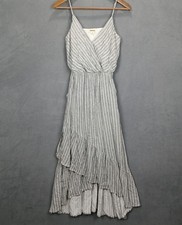 Fashion On Earth Maxi Dress Womens S White Black Striped Ruffle Spaghetti Strap