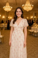 Baltic Born Size S Mauve Floral Embordered Floral Puffed Sleeve Maxi Dress