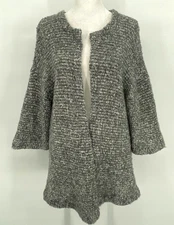 Three Dots Cardigan Womens Medium Gray Boucle Mohair Blend 3/4 Sleeve Cozy USA