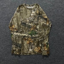 Realtree Long Sleeve Shirt Mens Size M Brown Camo Pocket Crew Neck Cotton Blend
