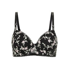 Adored by Adore Me Womens T-Shirt Bra Size 36DD Black Floral Mesh Embroidered