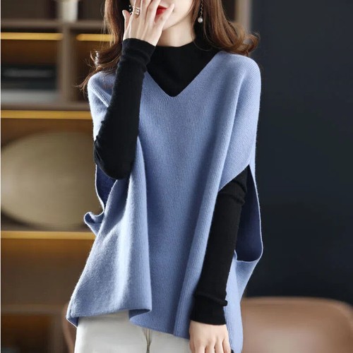 Damen Strickweste V-Ausschnitt Weste ärmellos Pullover Pulli Gilet Tank warm Basic - Bild 9 von 16