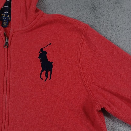 Polo Ralph Lauren Jacket Boys Large Red Hooded Fll Zip Big Pony Preppy - Picture 3 of 9