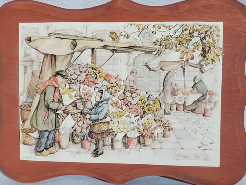 Two Vintage Anton Pieck 3D Plaques Boy at Fruit Vendor and Girl at Flower Stand - Picture 5 of 12