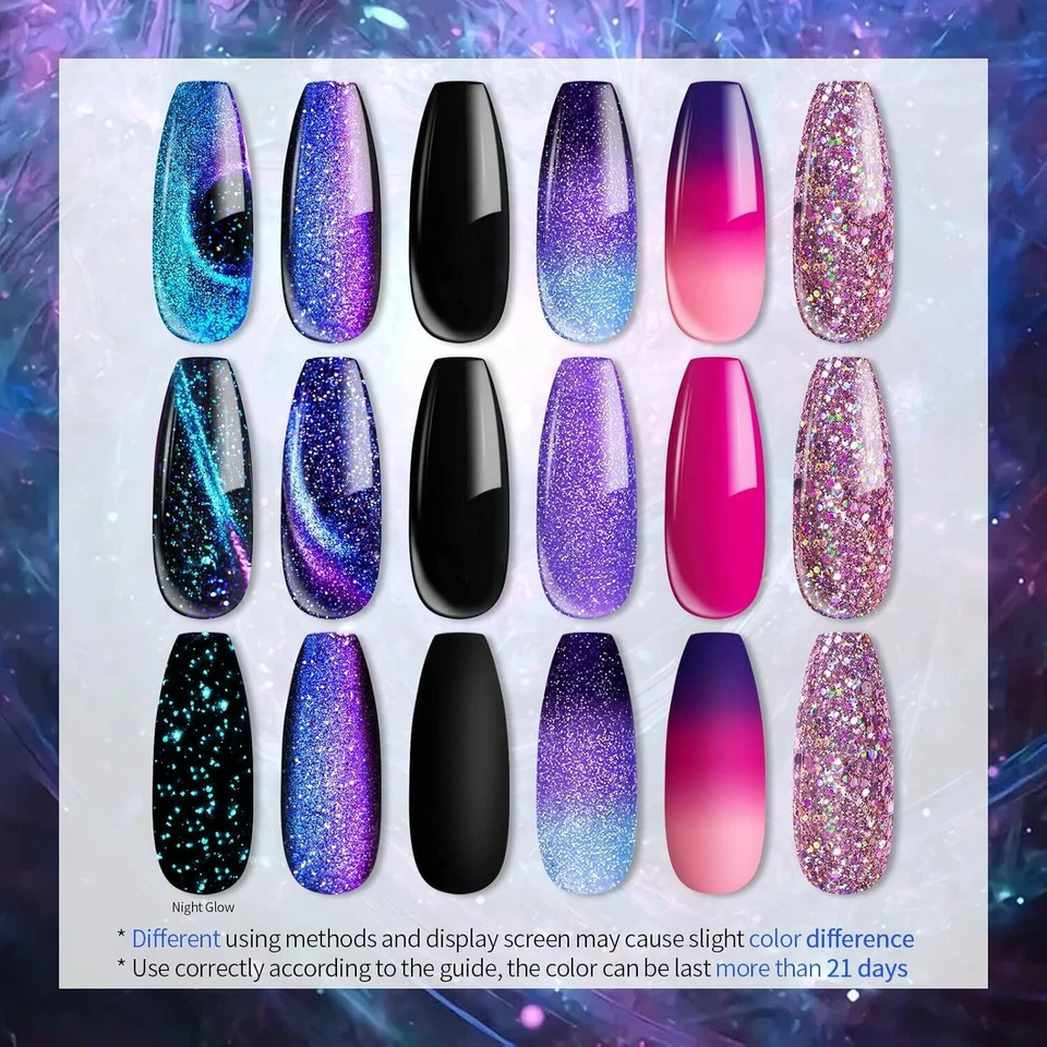 UV Nagellack Magnetisch Thermo, Gel Nagellack Glitzer Farbgel Chamäleon Schwarz - Bild 4 von 4