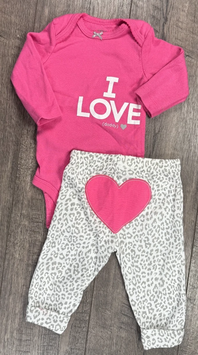 Baby Girl Clothes Nwot Carter's 3 Month 2pc I Love Daddy Heart Outfit