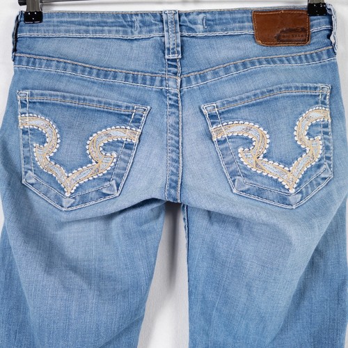 Pantalones de mezclilla Big Star Rikki tiro bajo para mujer 25 azules recortados rectos lavado claro elásticos - Imagen 4 de 9