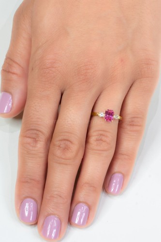 Natural Padparadscha Sapphire and Diamonds Ring in 14K Gold - Picture 2 of 7