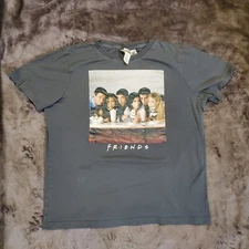 H&M LOGO WB Womens Short Sleeve FRIENDS Gray Crew Neck T Shirt Top Small