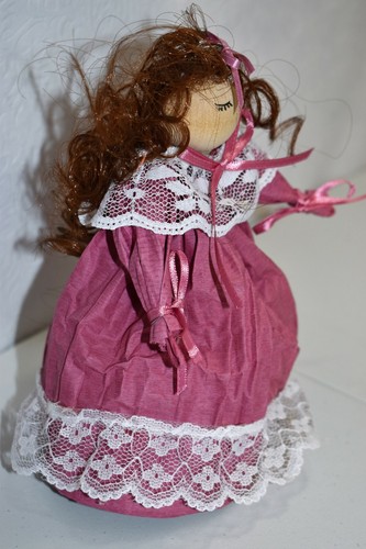 Doll Paper Twist Pink  Handmade Burnette Hair Vintage - Picture 3 of 5