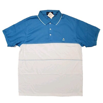 Vtg NWT Gant Rugger Polo Mens L Blue White Striped Crest Logo Short Sleeve Shirt