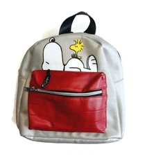 Bioworld Peanuts MINI Backpack Silver Multi-Color Woodstock Snoopy 11" x 9"