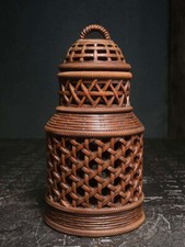 Chinese Barons Pets Cage Antique Wooden Statue Carving Cricket Tank Pots